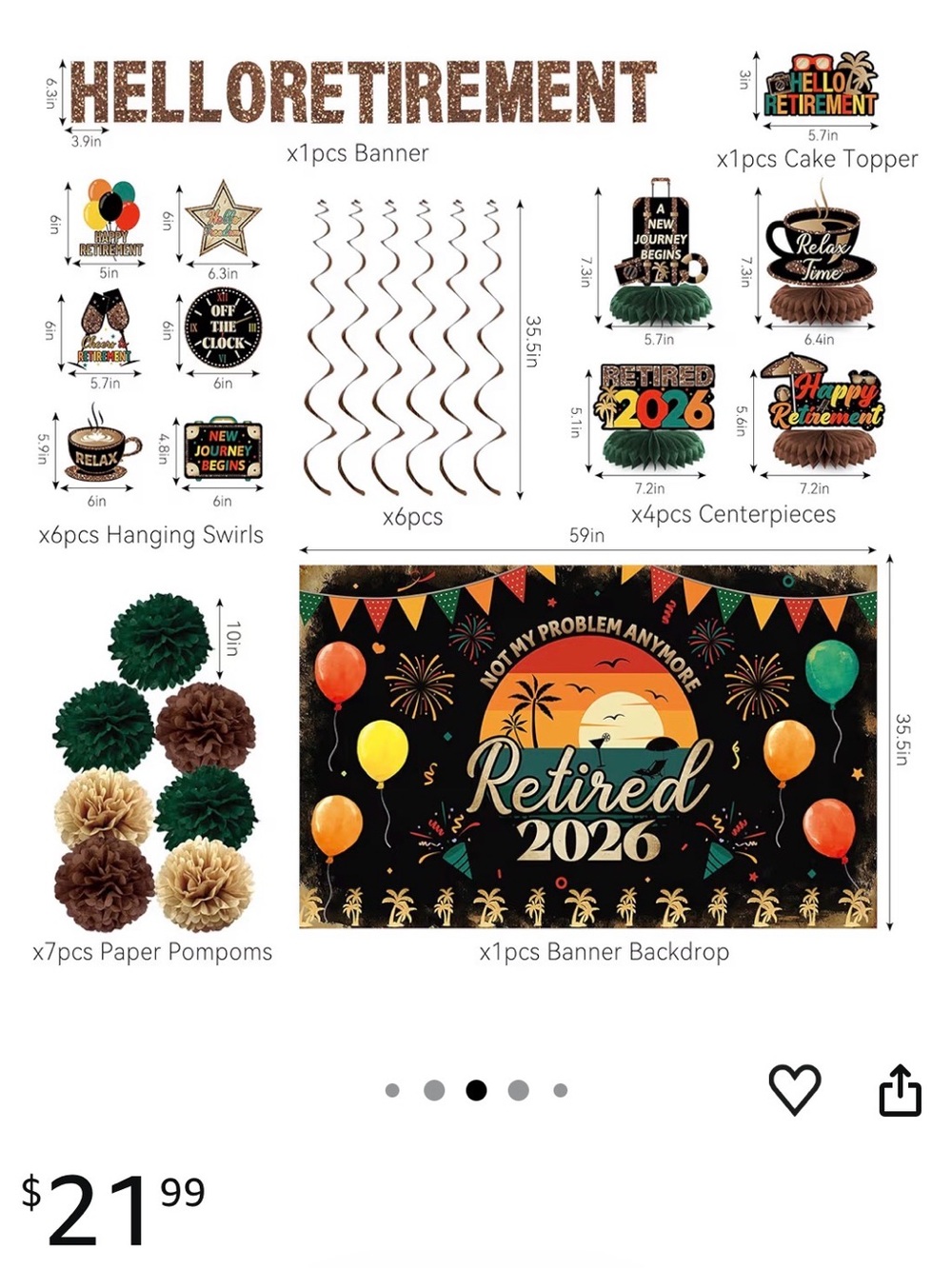 Retired 2026 Party Decorating Kit - Black, Orange & Green Retirement Set